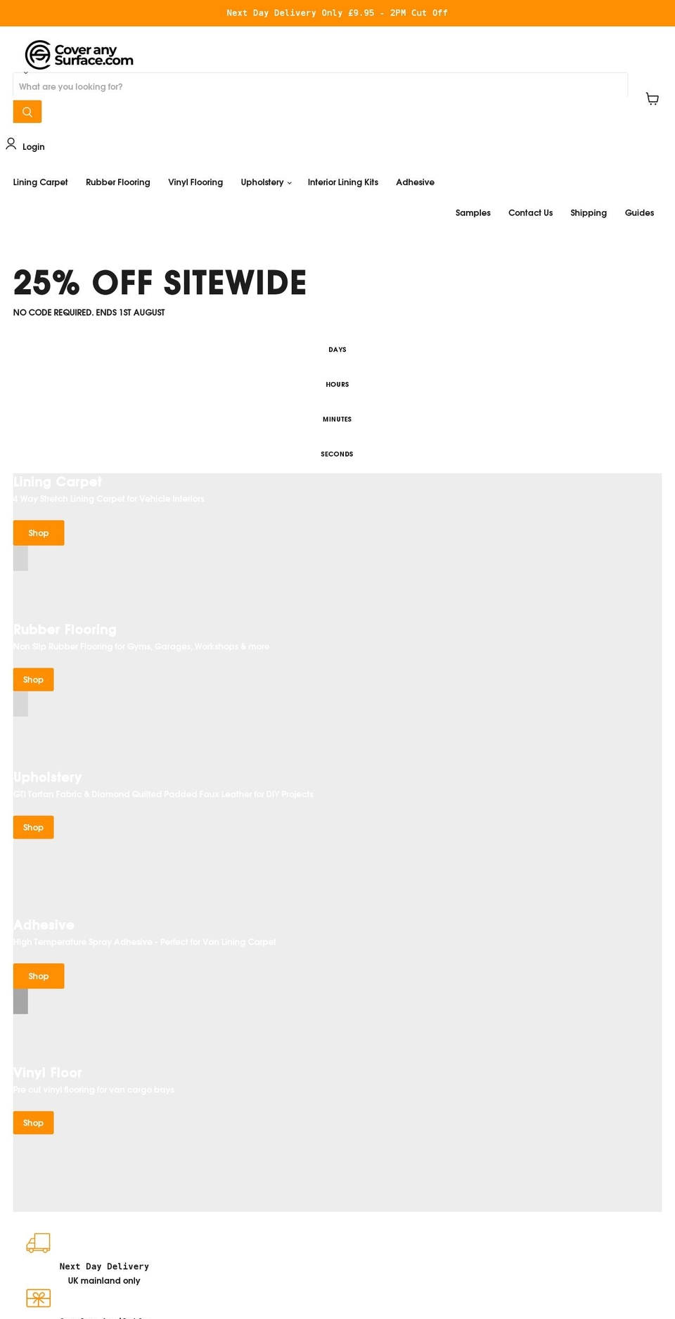 coveranysurface.com shopify website screenshot