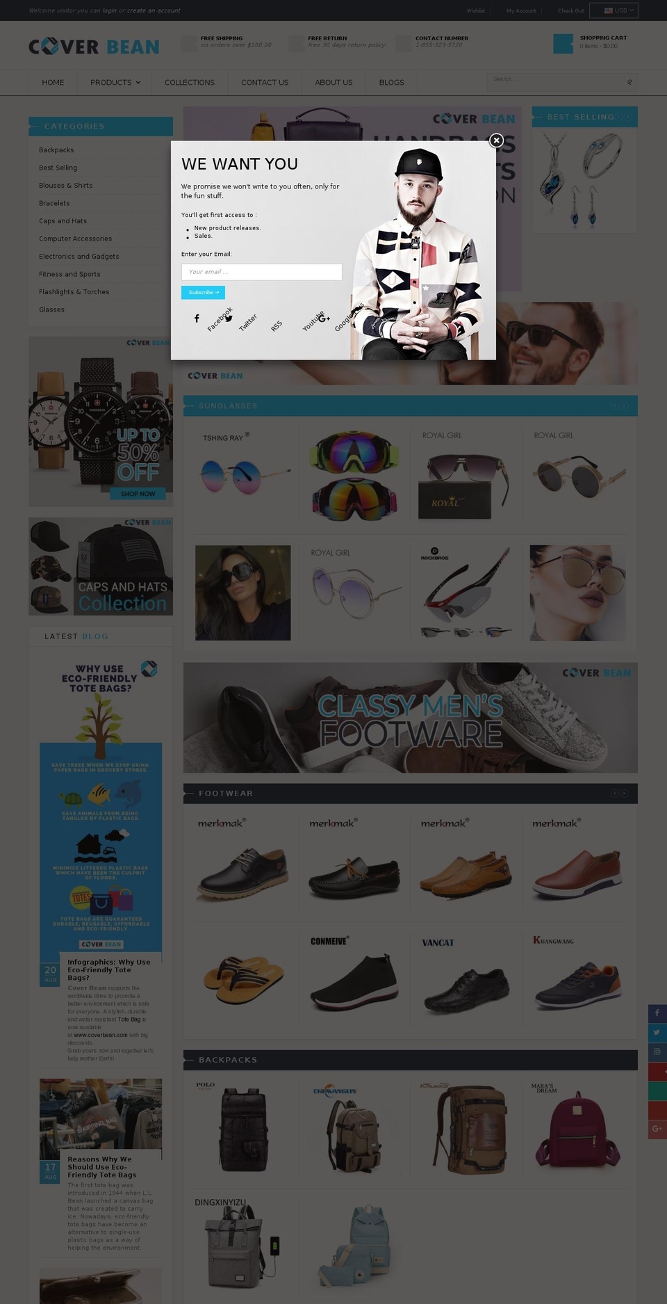 coverbean.com shopify website screenshot