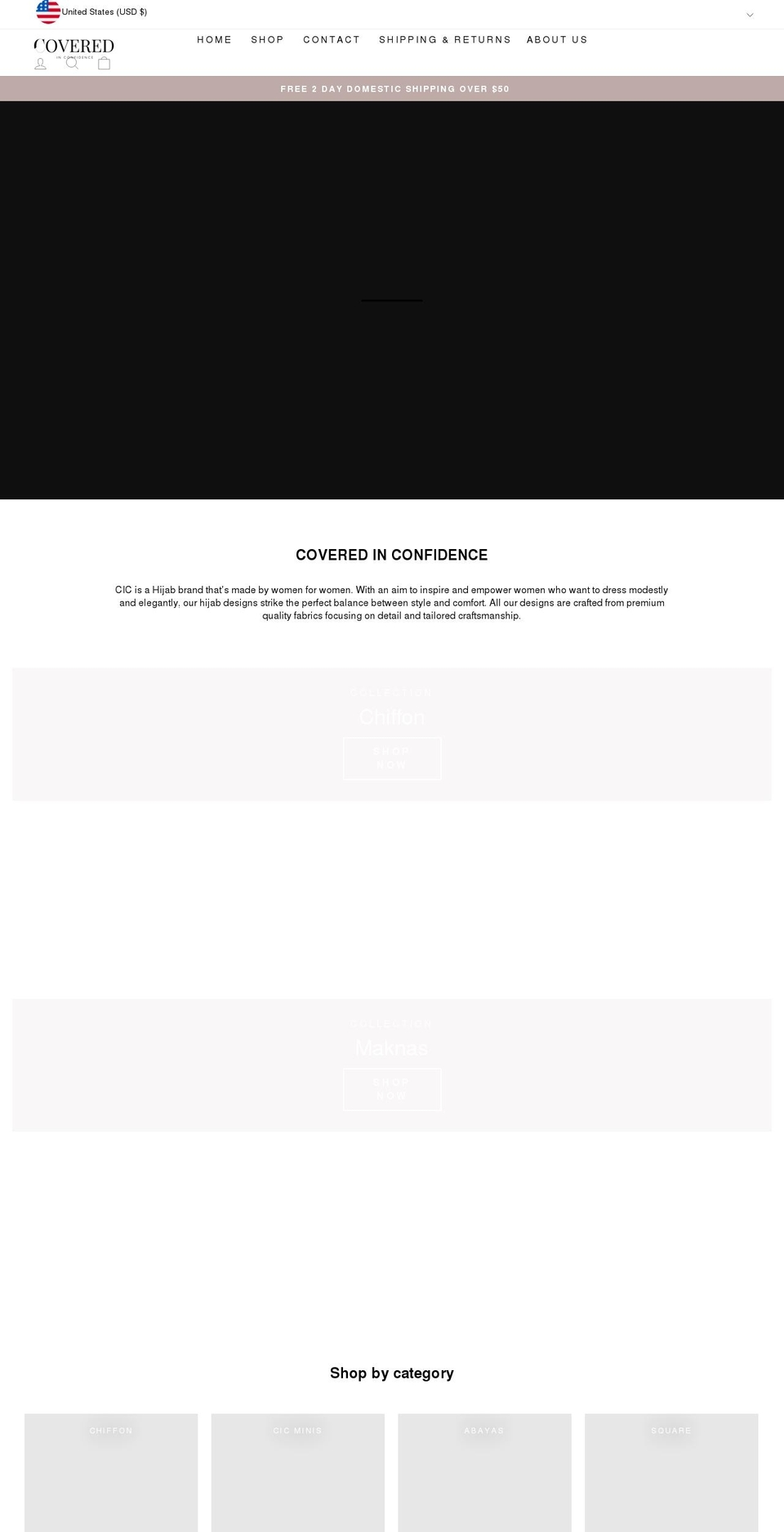 coveredinconfidence.com shopify website screenshot