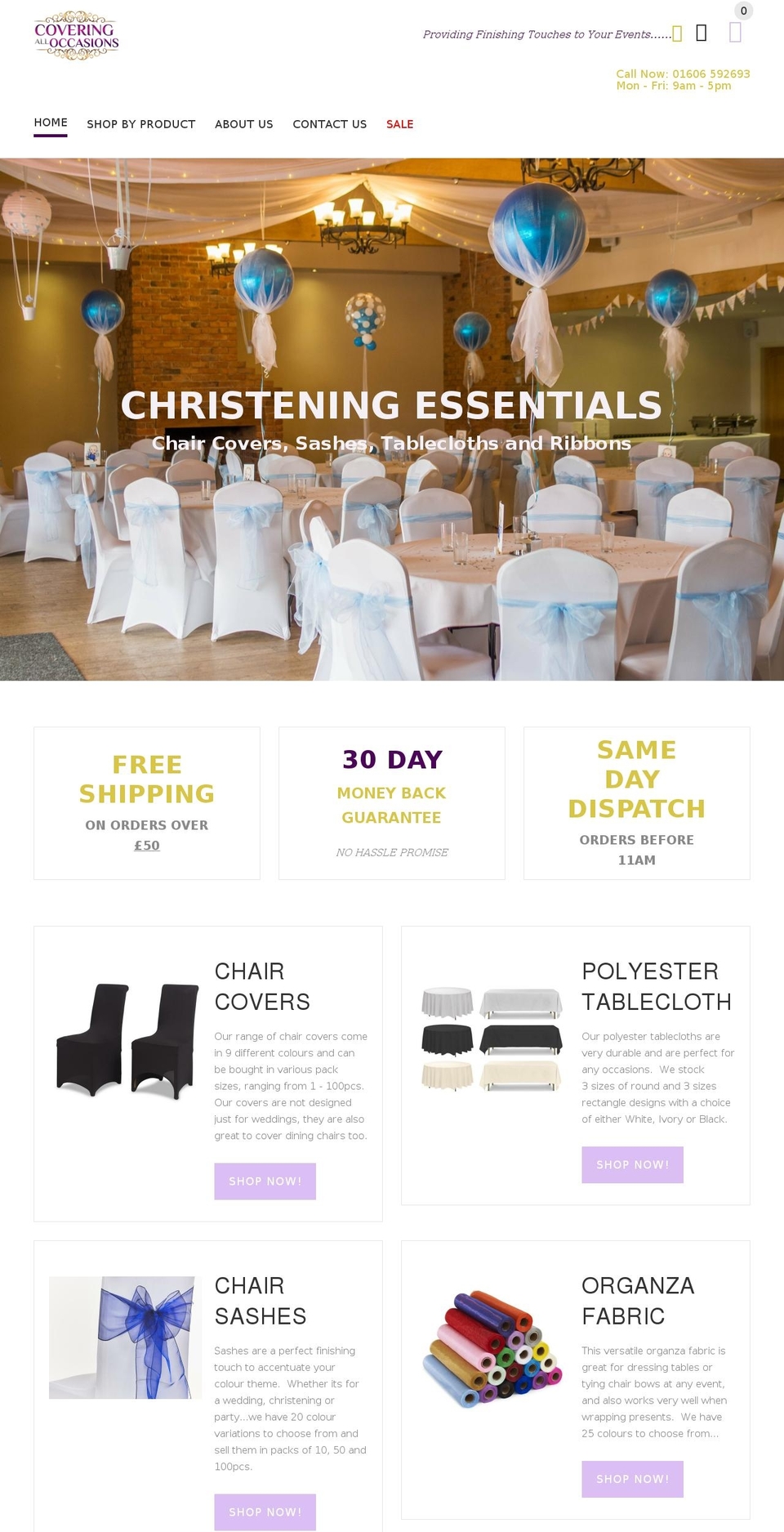 coveringalloccasions.com shopify website screenshot