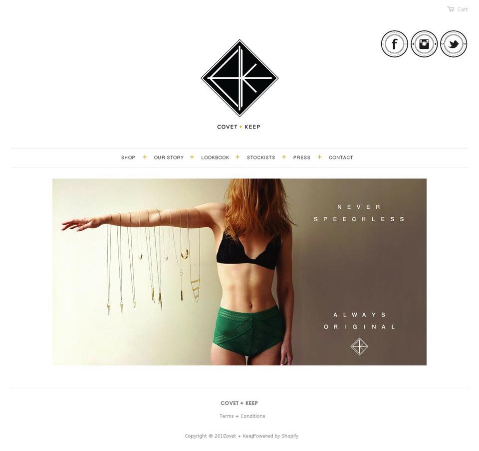 covetandkeep.com shopify website screenshot