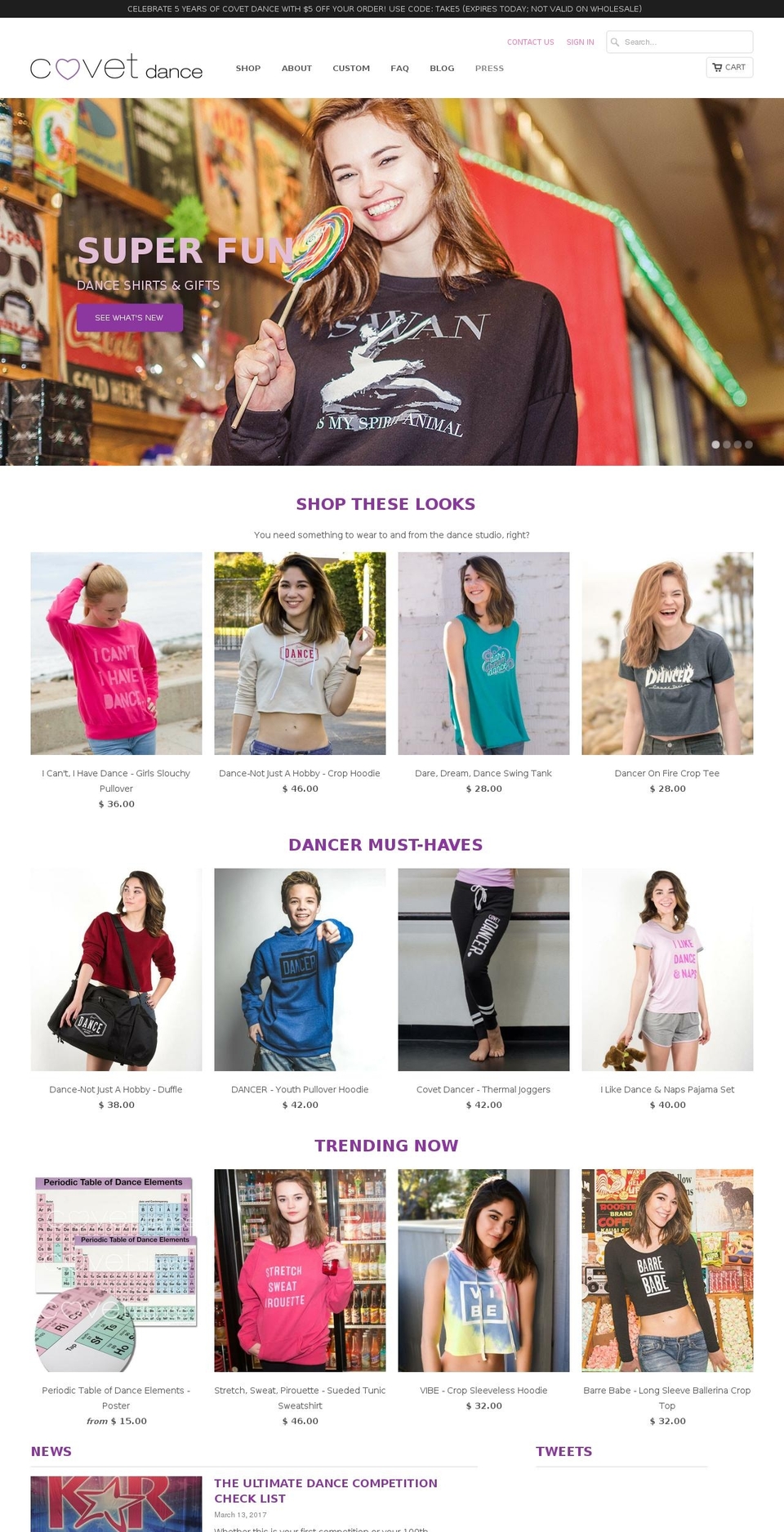 covetdance.com shopify website screenshot