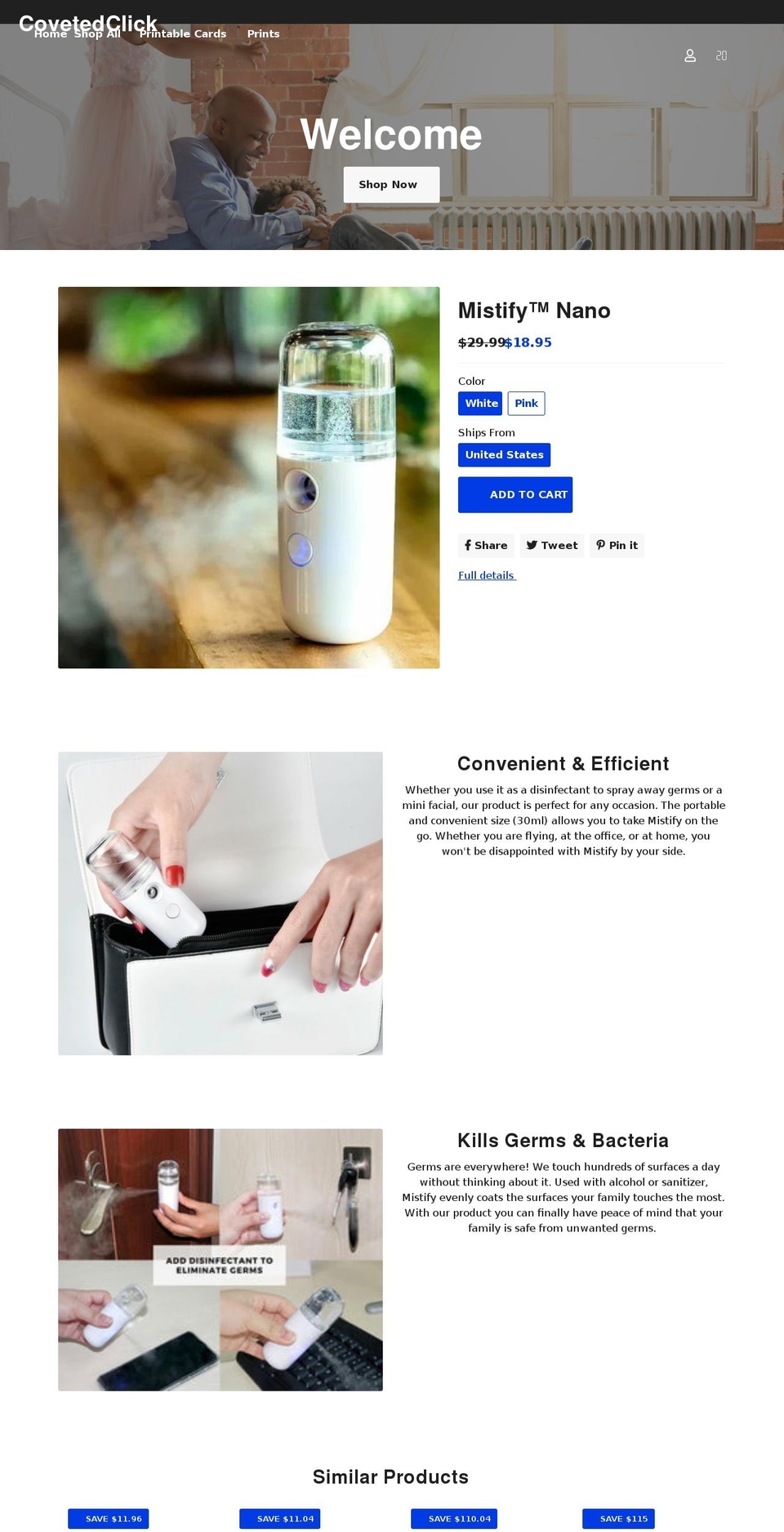 covetedclick.myshopify.com shopify website screenshot