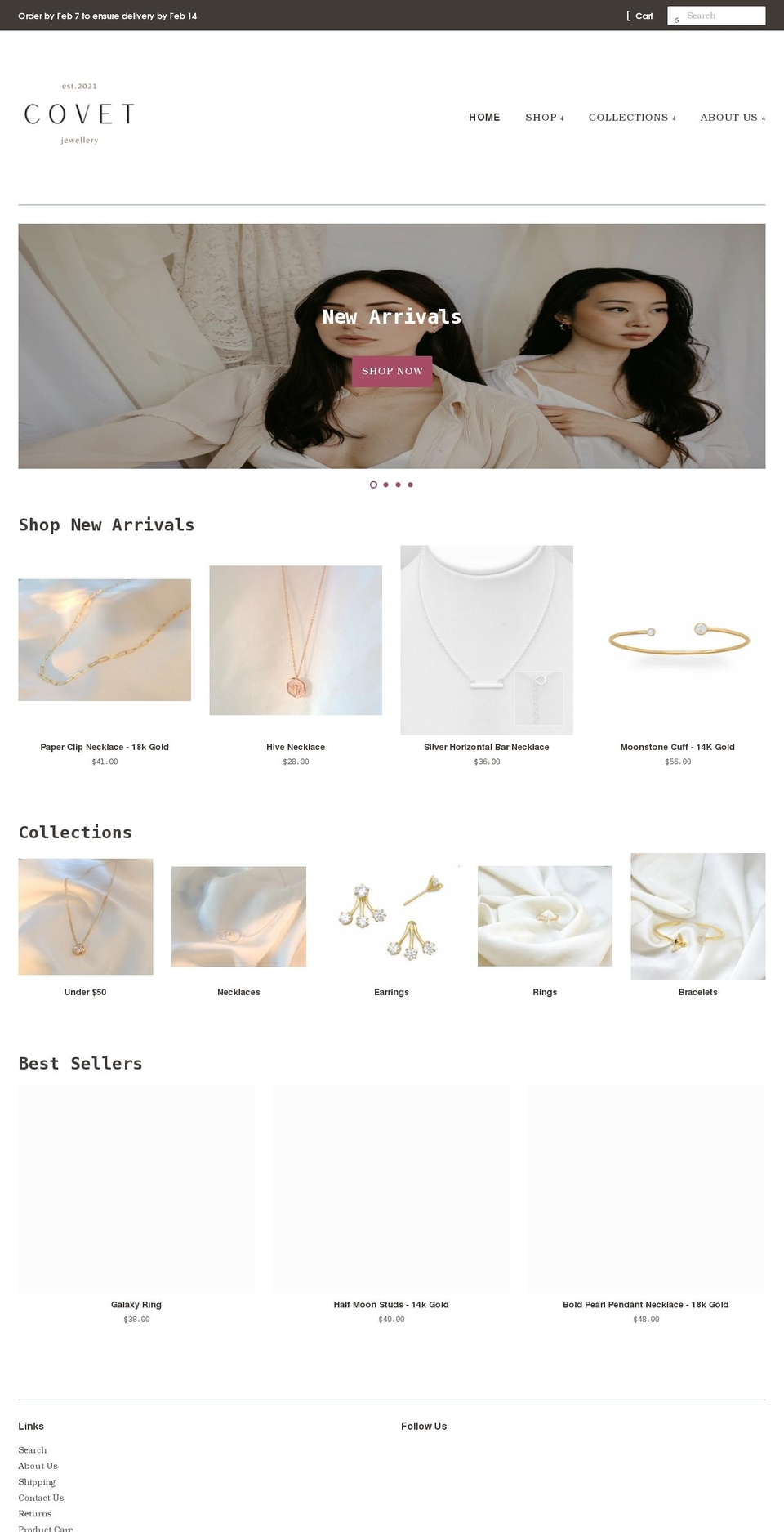 covetjewellery.com shopify website screenshot