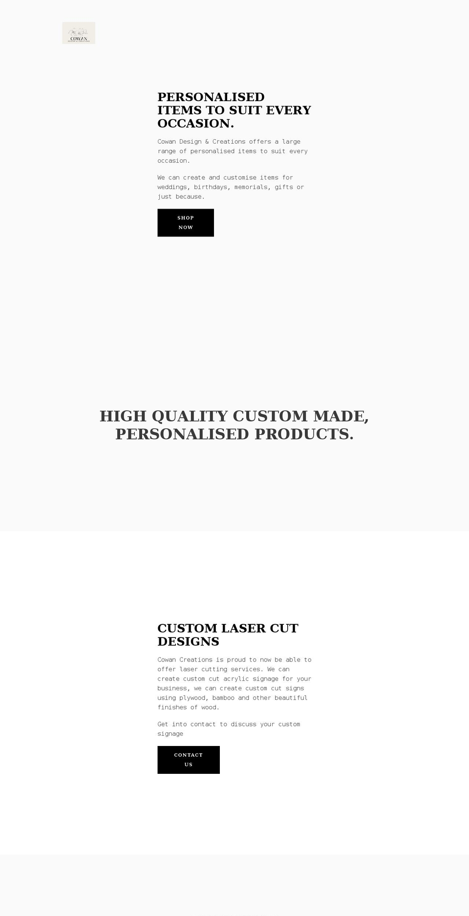 cowancreations.com shopify website screenshot