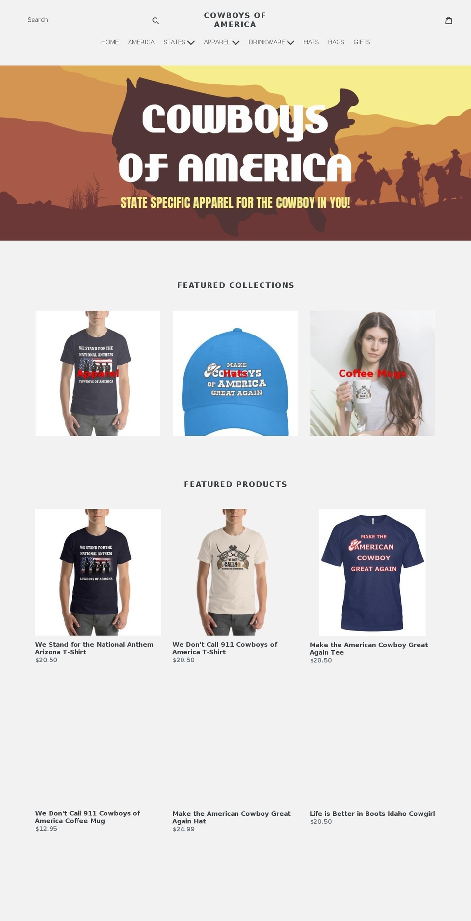cowboysofamerica.com — Shopify storefront screenshot