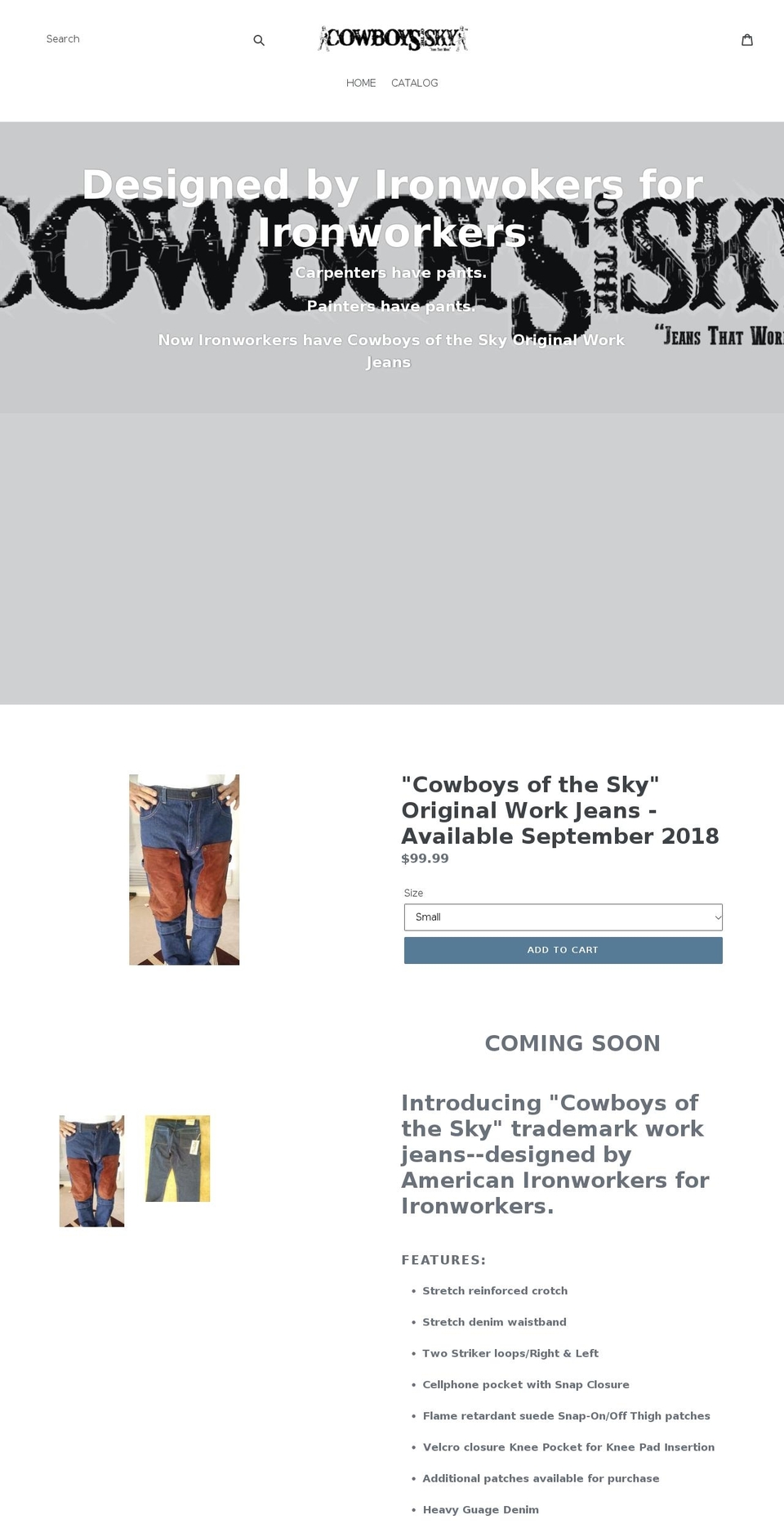 cowboysoftheskyworkjeans.com — Shopify storefront screenshot