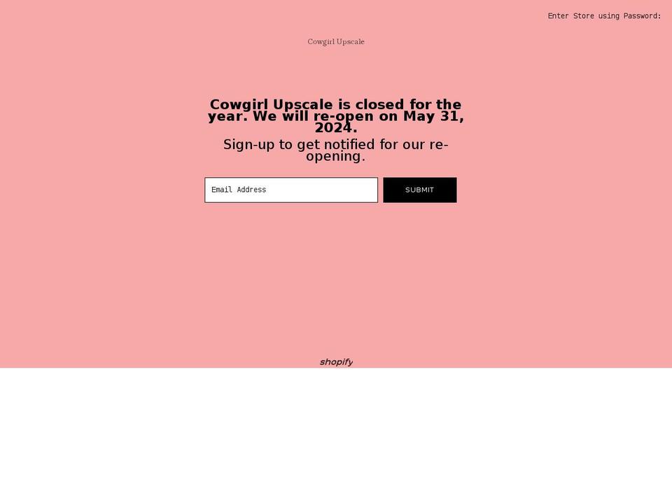 cowgirlupscale.com shopify website screenshot