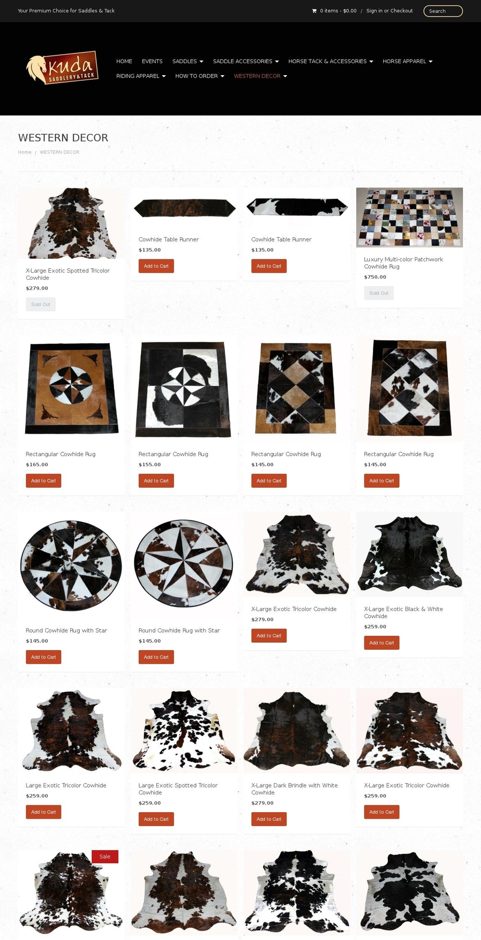 cowhidedecor.com shopify website screenshot