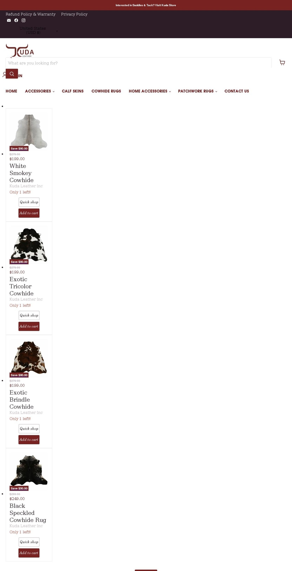 cowhidewesterndecor.com — Shopify storefront screenshot