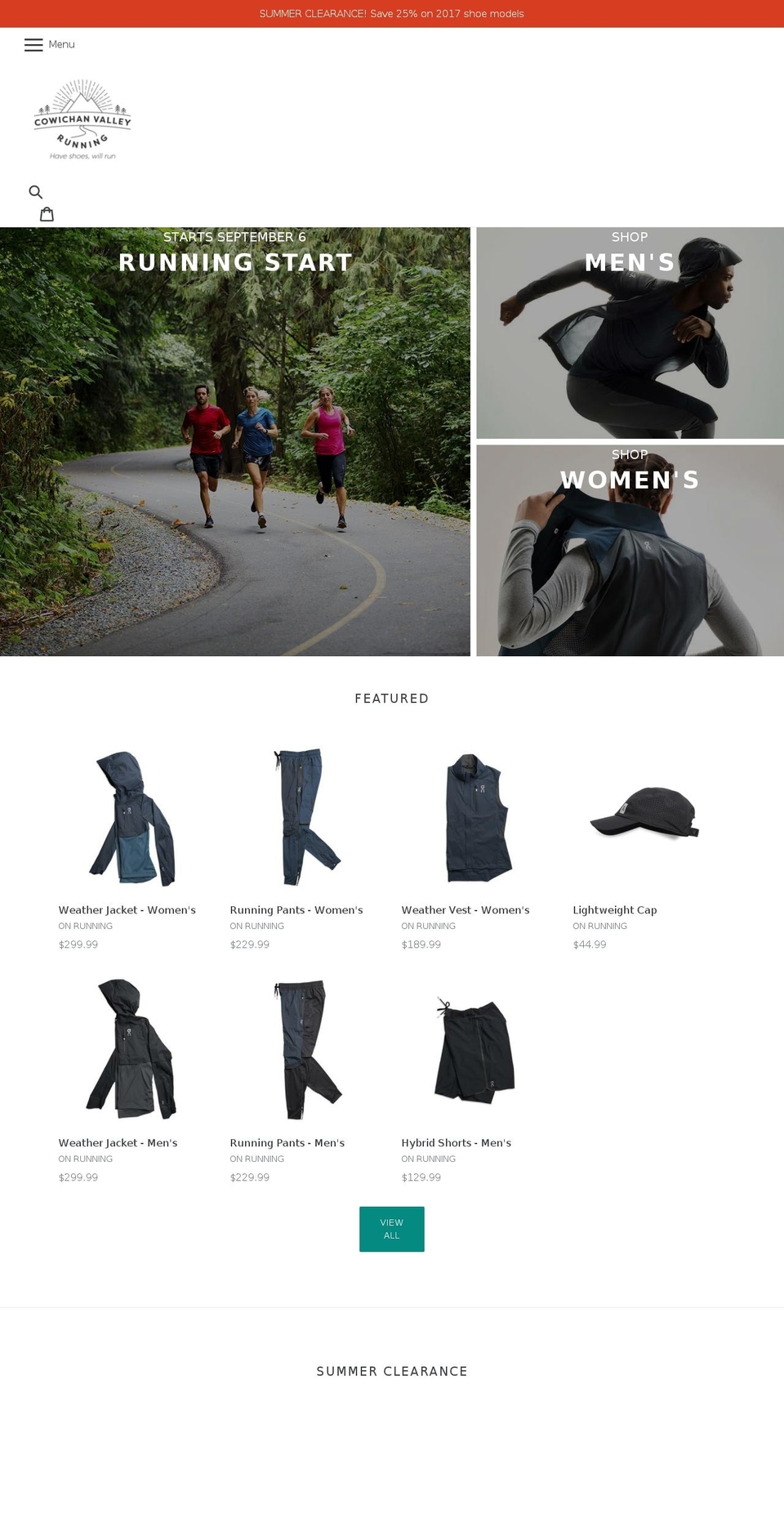 cowichanvalleyrunning.com — Shopify storefront screenshot