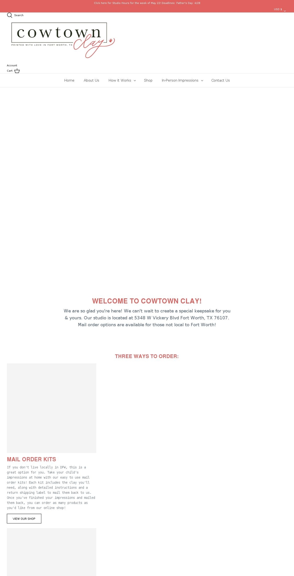 cowtownclay.com shopify website screenshot