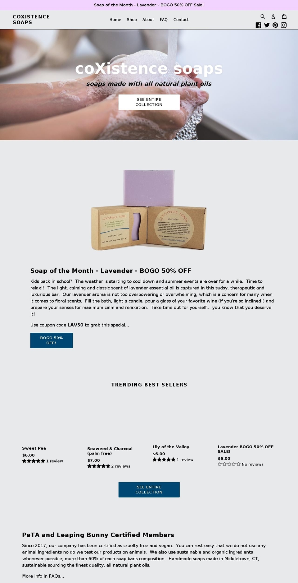 coxistencesoaps.com — Shopify storefront screenshot