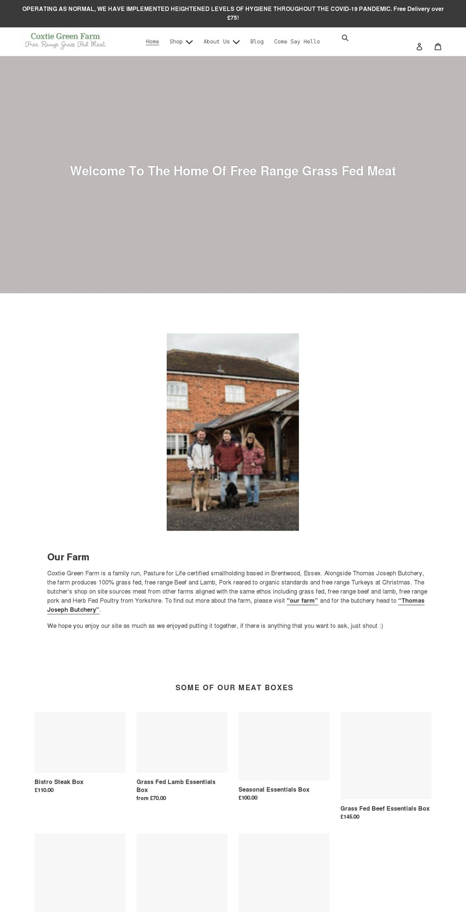 coxtiegreenfarm.co.uk shopify website screenshot