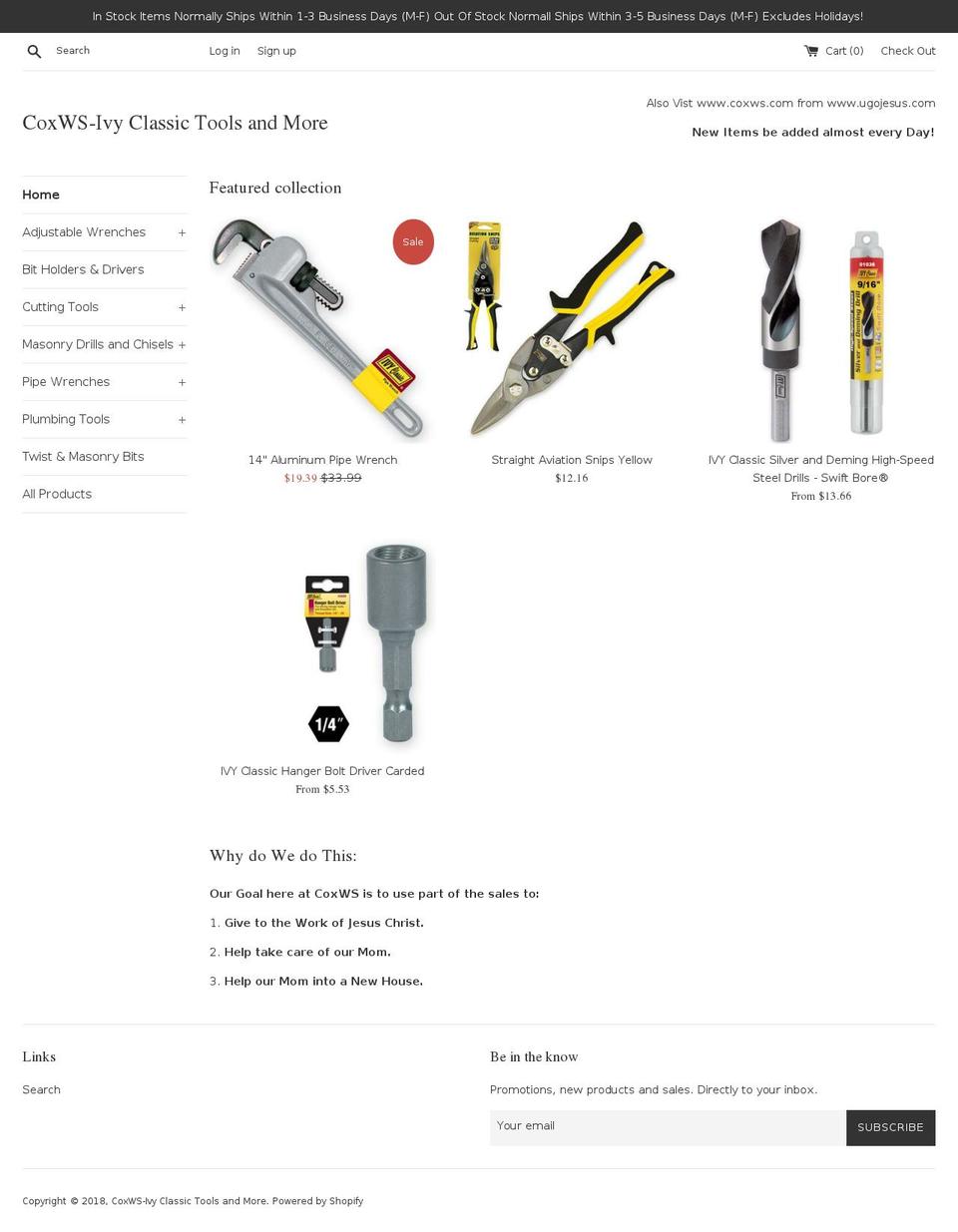 coxws.com shopify website screenshot