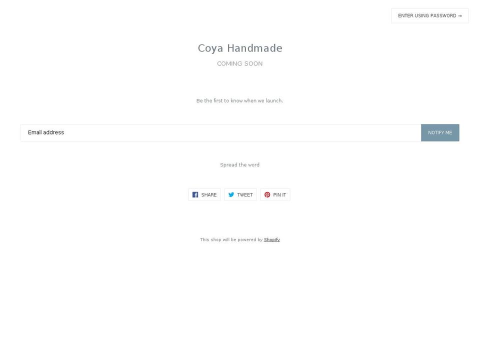 coyahandmade.com — Shopify storefront screenshot