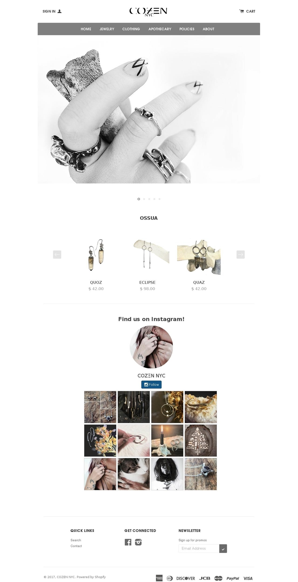 cozennyc.com shopify website screenshot