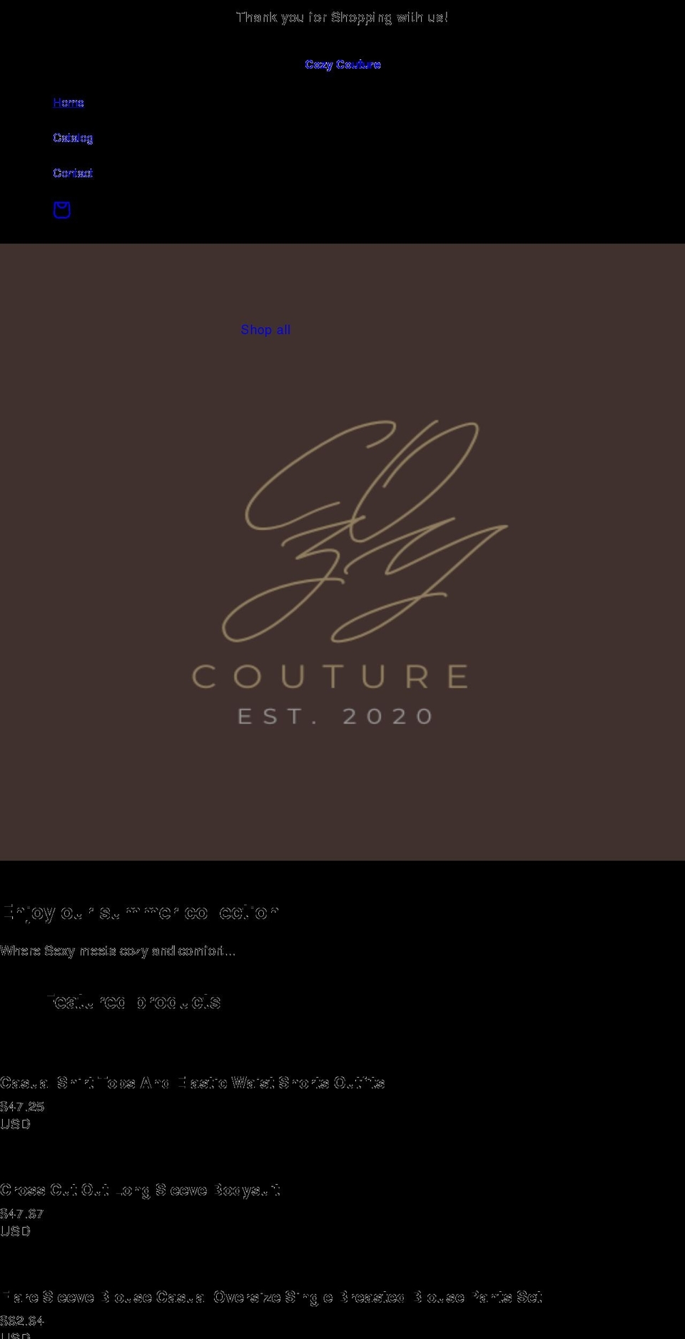 cozy-couture.com shopify website screenshot