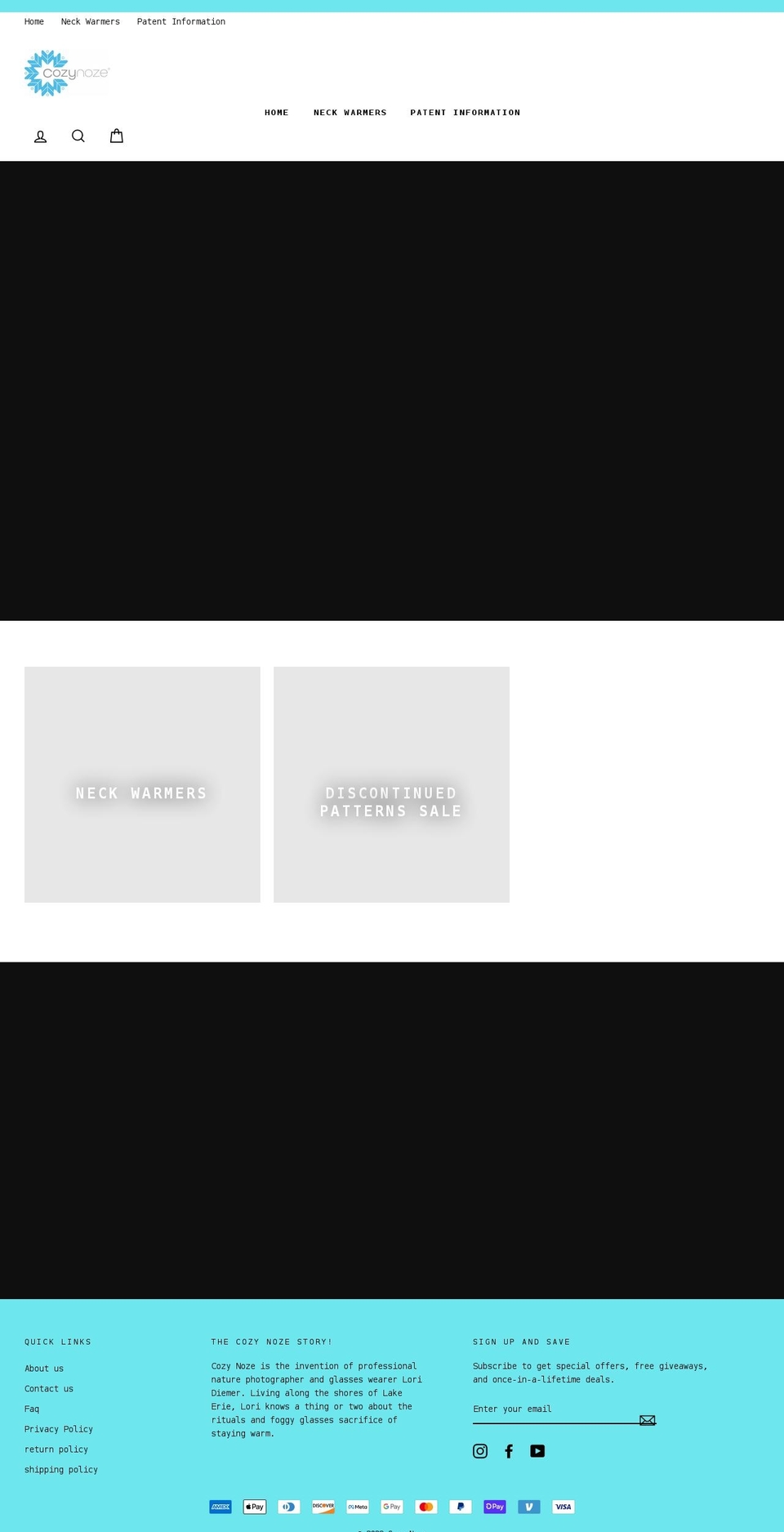 Rootsyntax-v Shopify theme site example cozy-noze.com