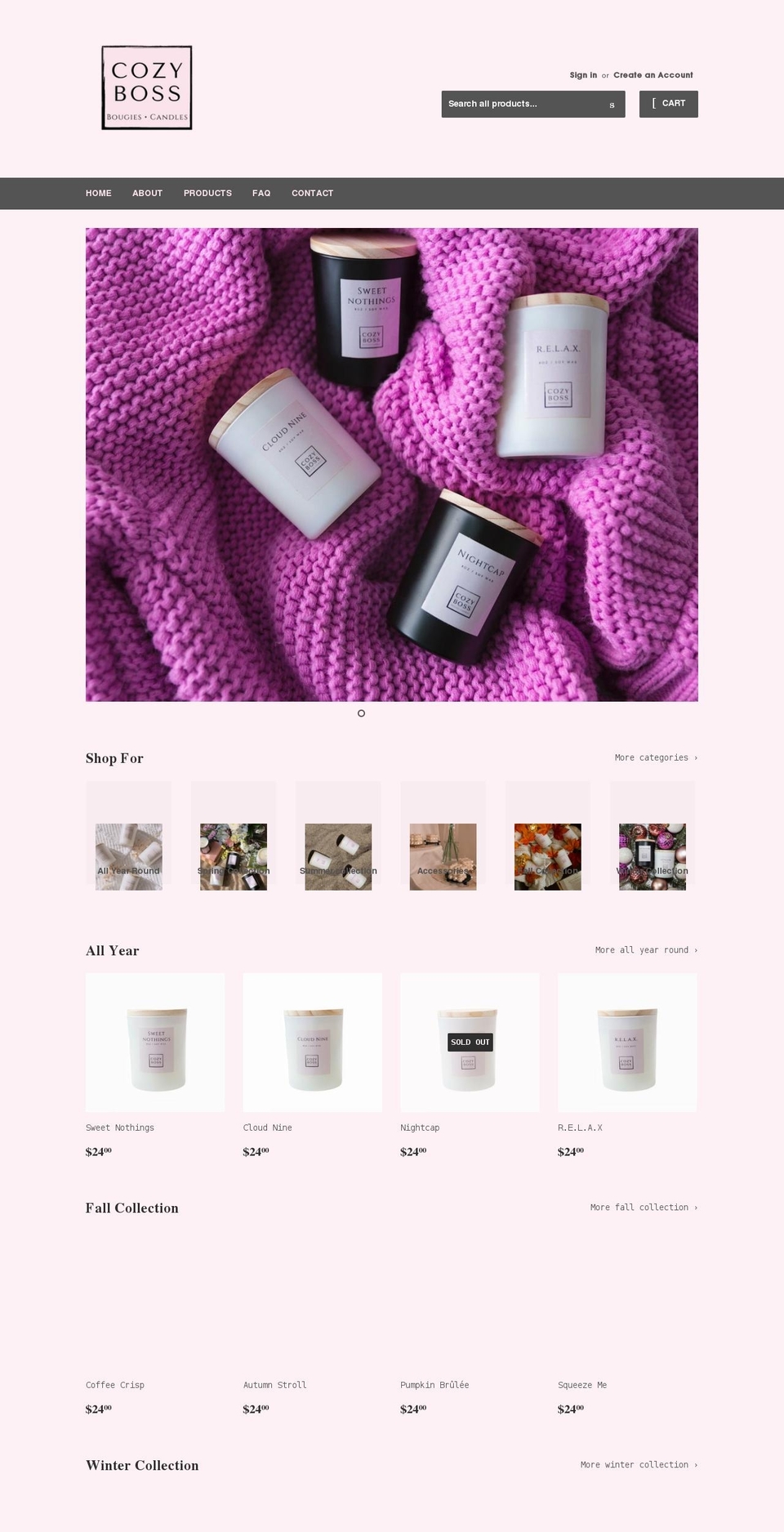 cozybosscandles.com shopify website screenshot