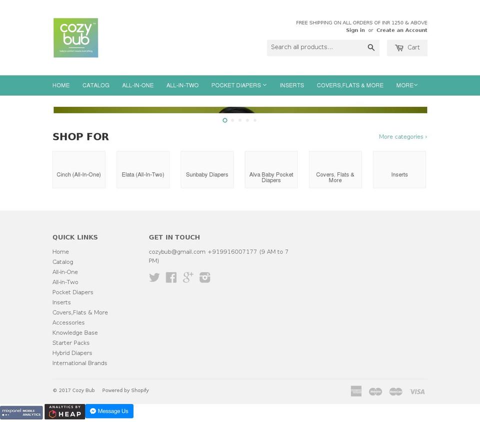 cozybub.com shopify website screenshot