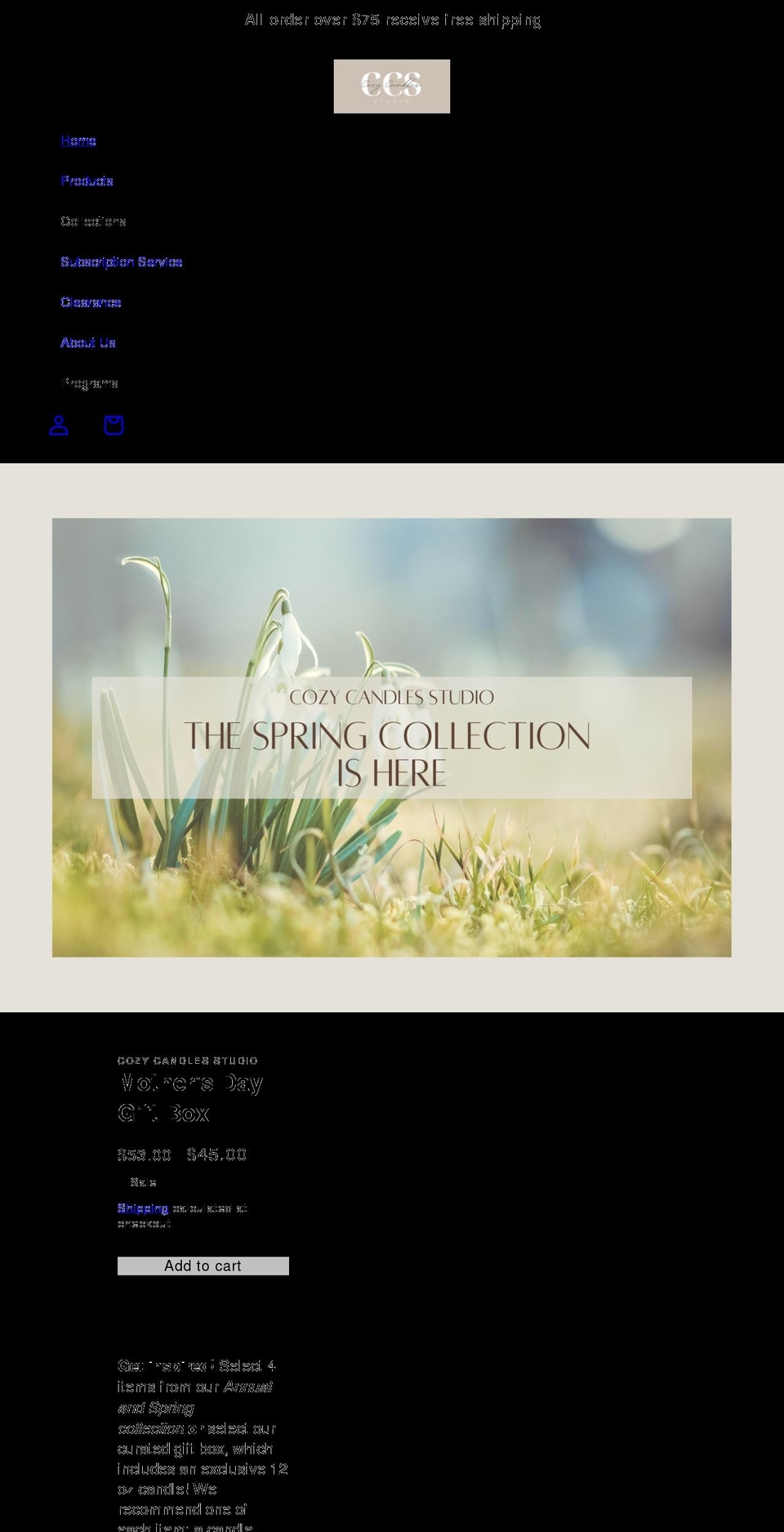 cozycandlesstudio.com shopify website screenshot