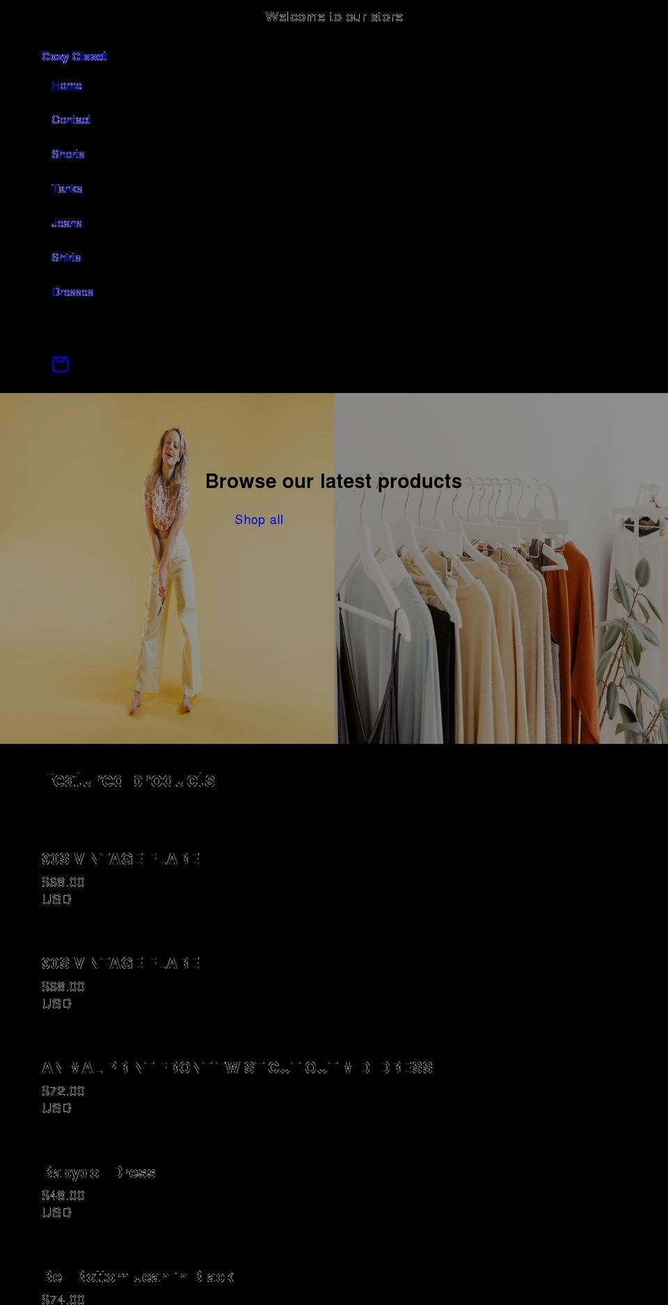 cozycloset.us shopify website screenshot