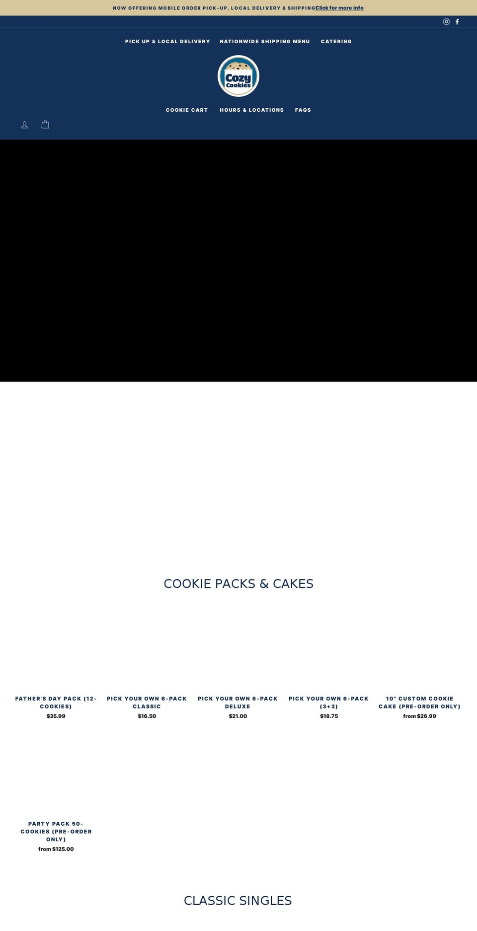cozycookiesdelivery.com shopify website screenshot