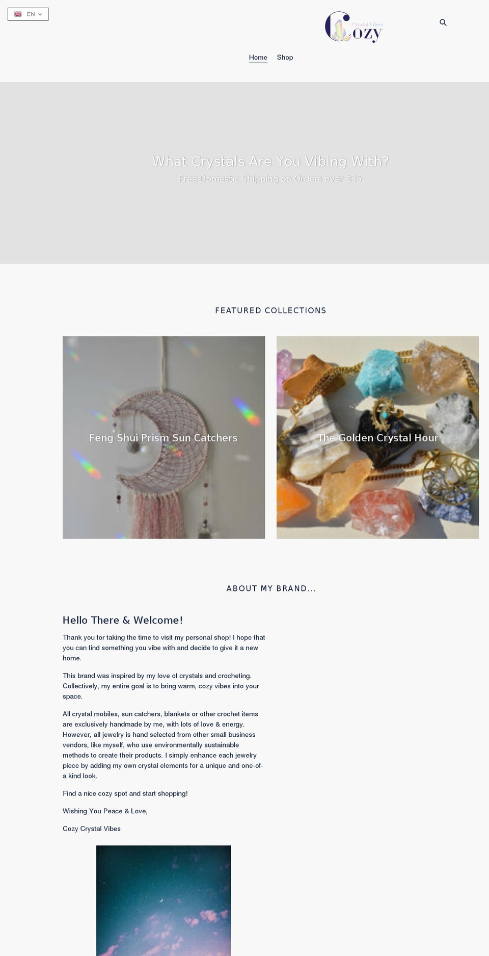 cozycrystalvibes.com shopify website screenshot