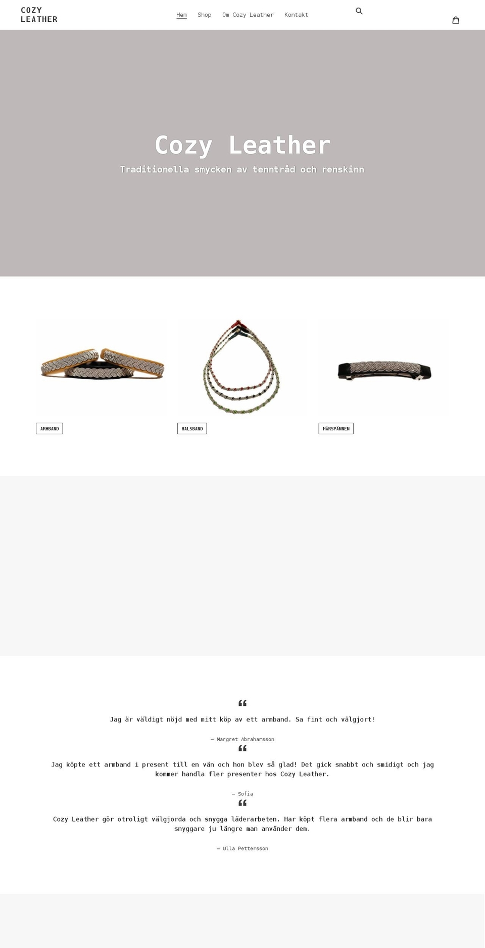 cozyleather.se shopify website screenshot