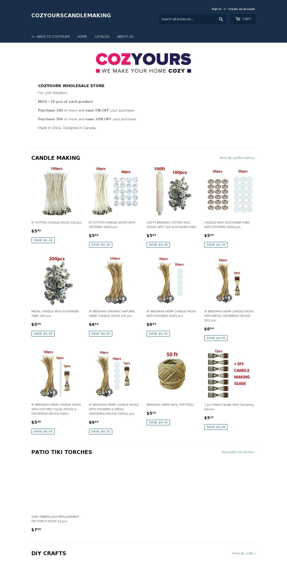cozyourscandlemaking.com — Shopify storefront screenshot