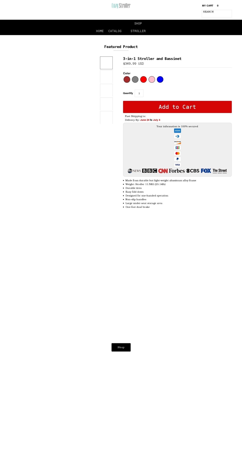 cozystroller.com shopify website screenshot