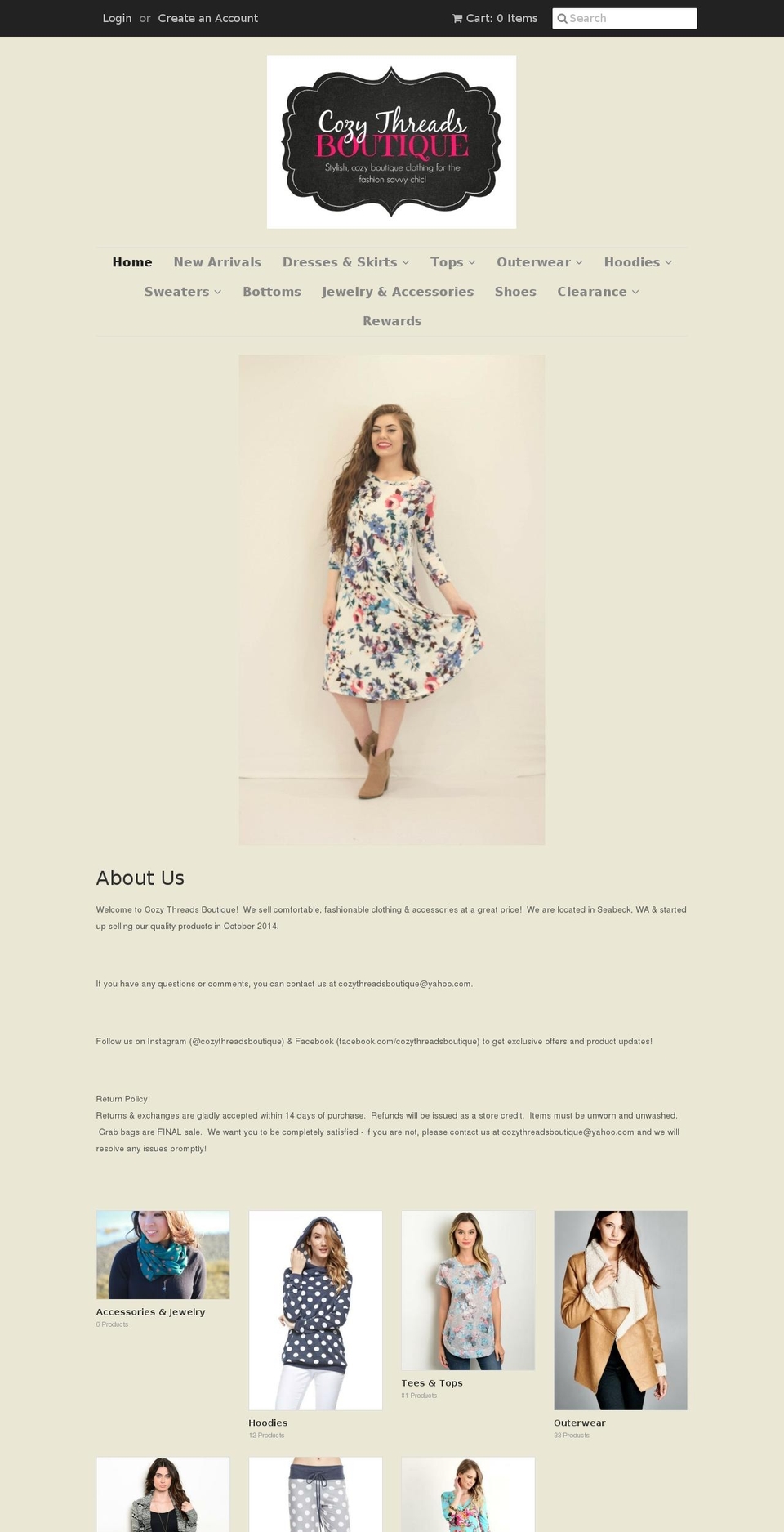 cozythreadsboutique.com shopify website screenshot