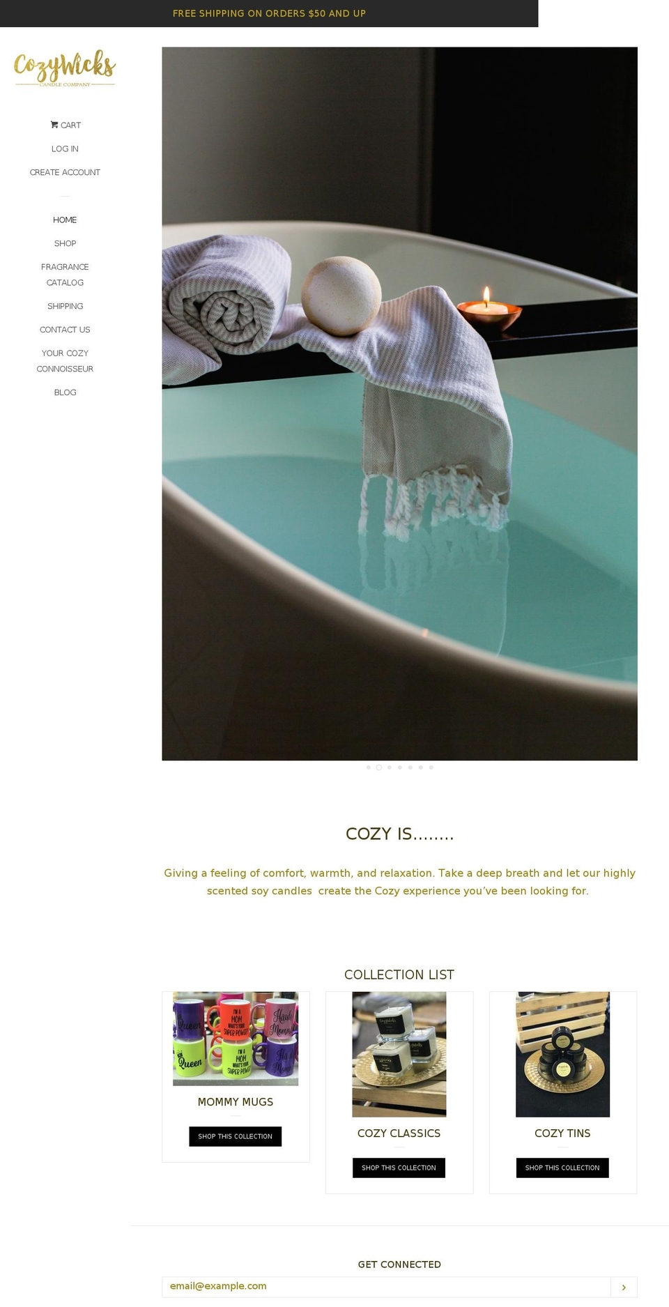 cozywicks.com shopify website screenshot