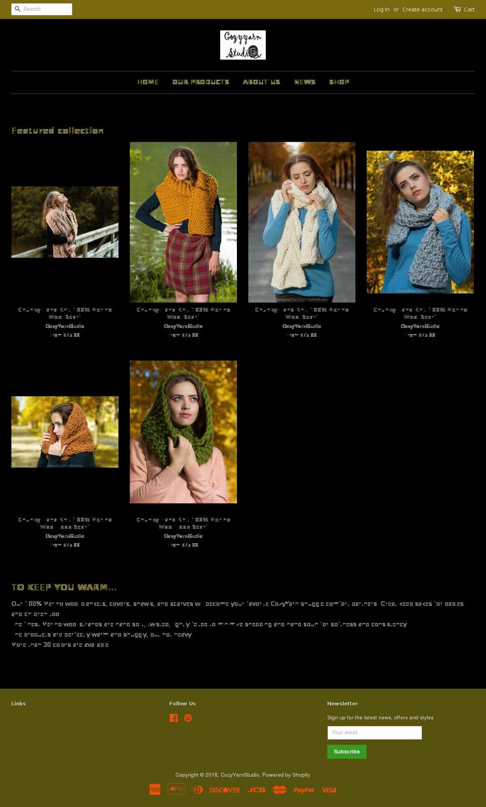 cozyyarnstudio.com — Shopify storefront screenshot