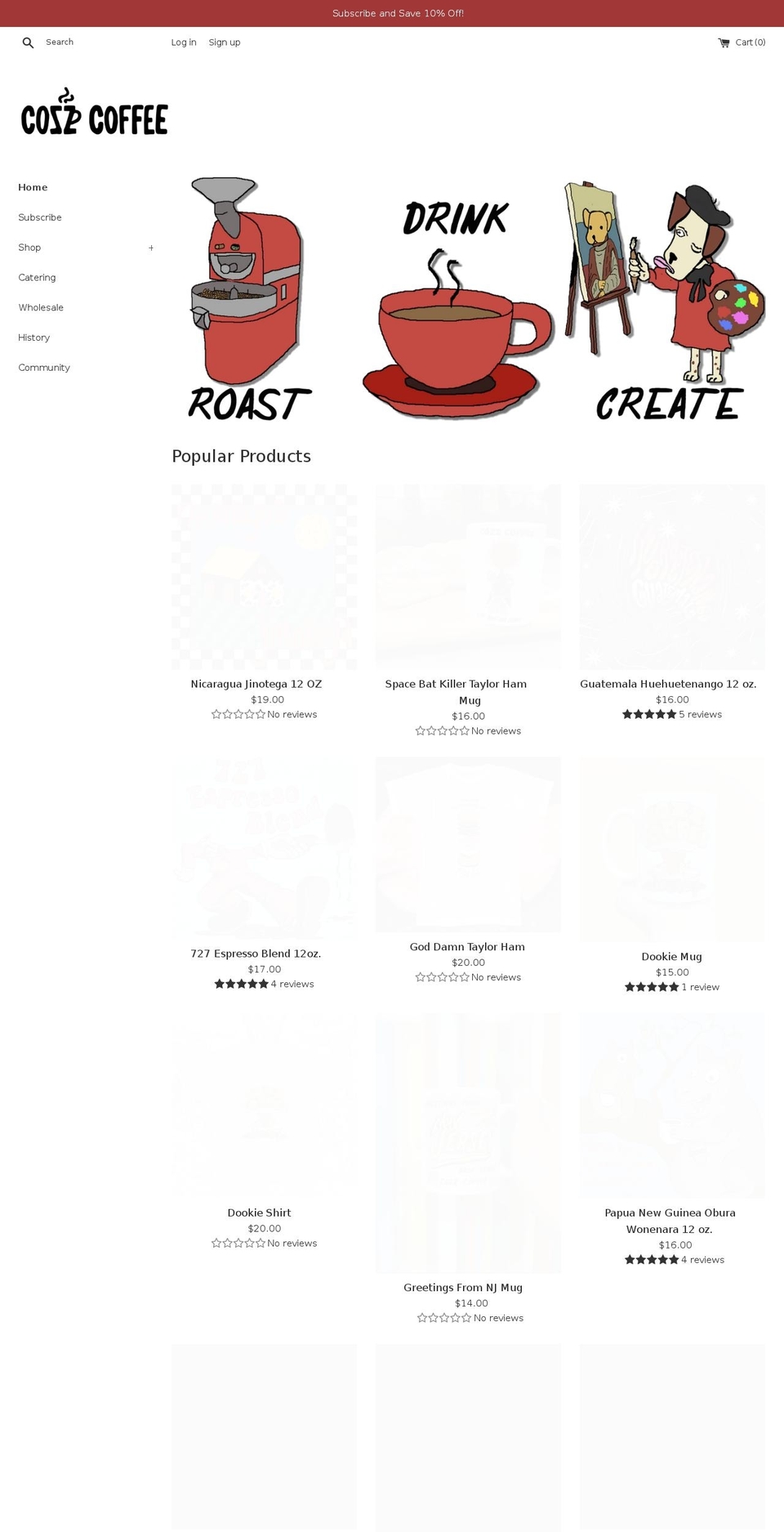 cozzcoffeeroasting.com shopify website screenshot