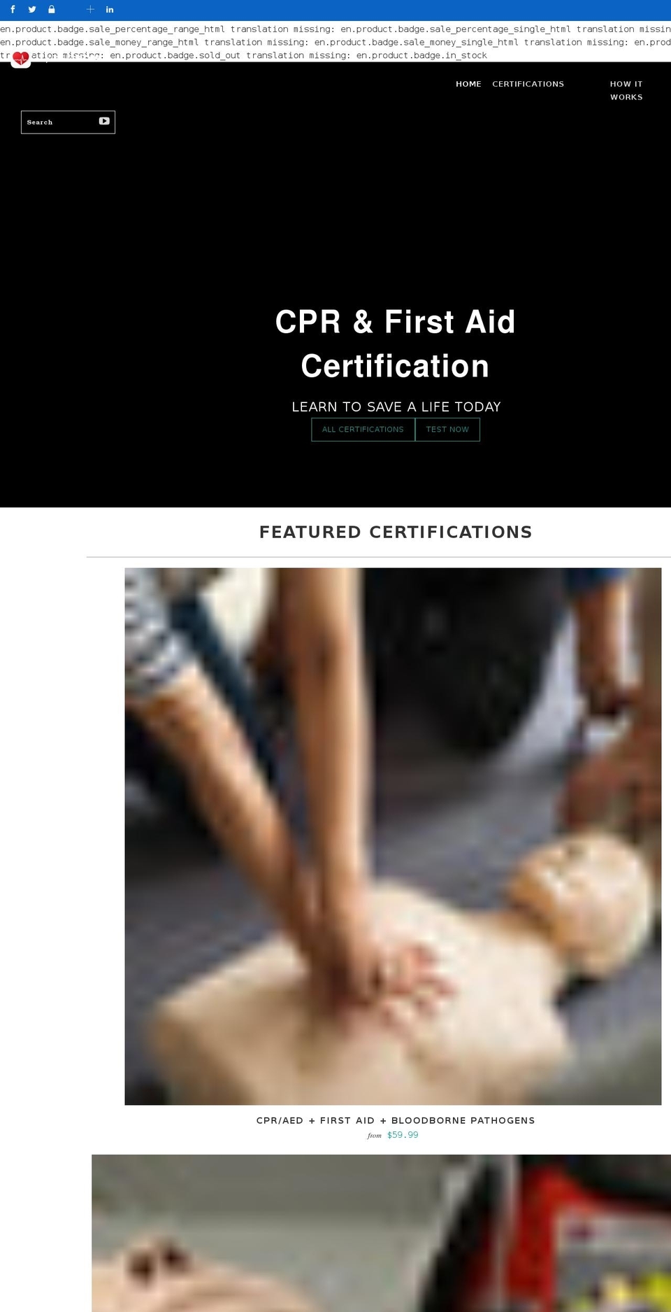 cprcertificationnow.com shopify website screenshot