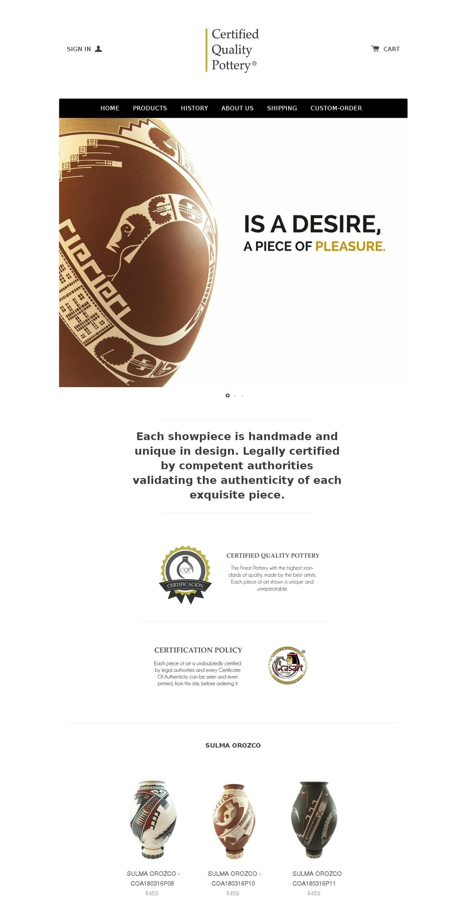 cqpottery.com shopify website screenshot