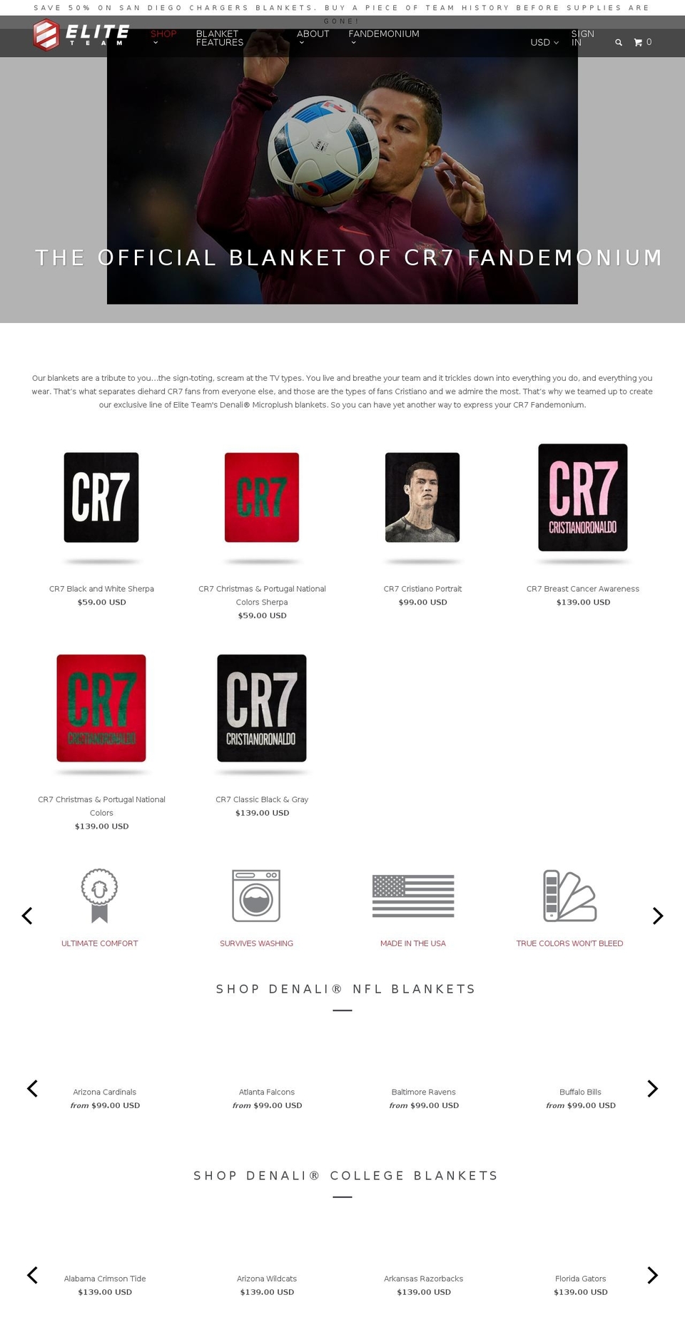 cr7blankets.com shopify website screenshot