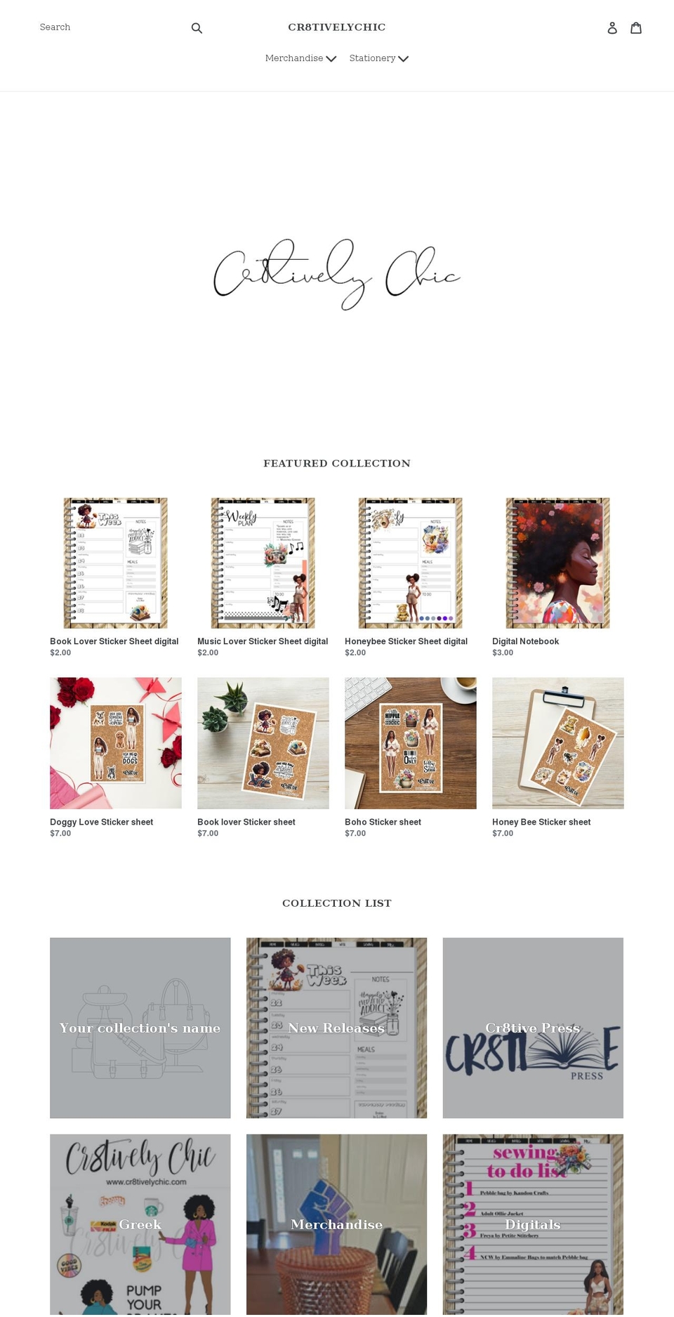 cr8tivelychic.com — Shopify storefront screenshot