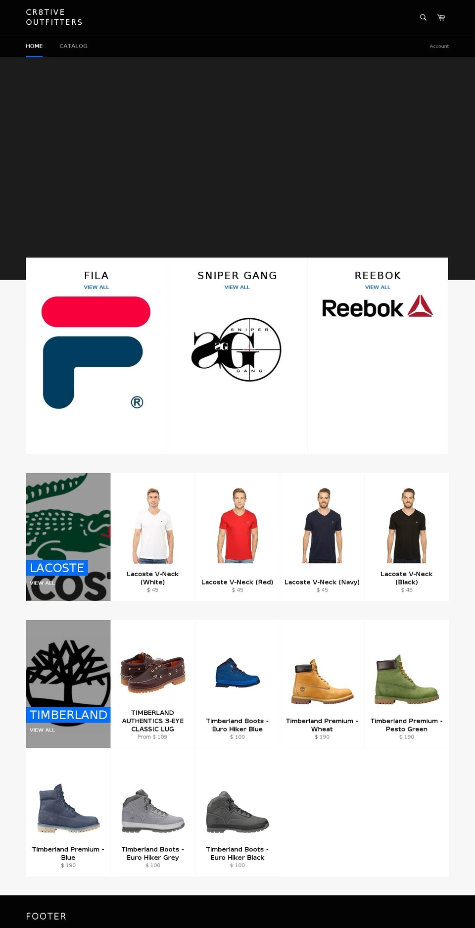 cr8tiveoutfitters.net shopify website screenshot