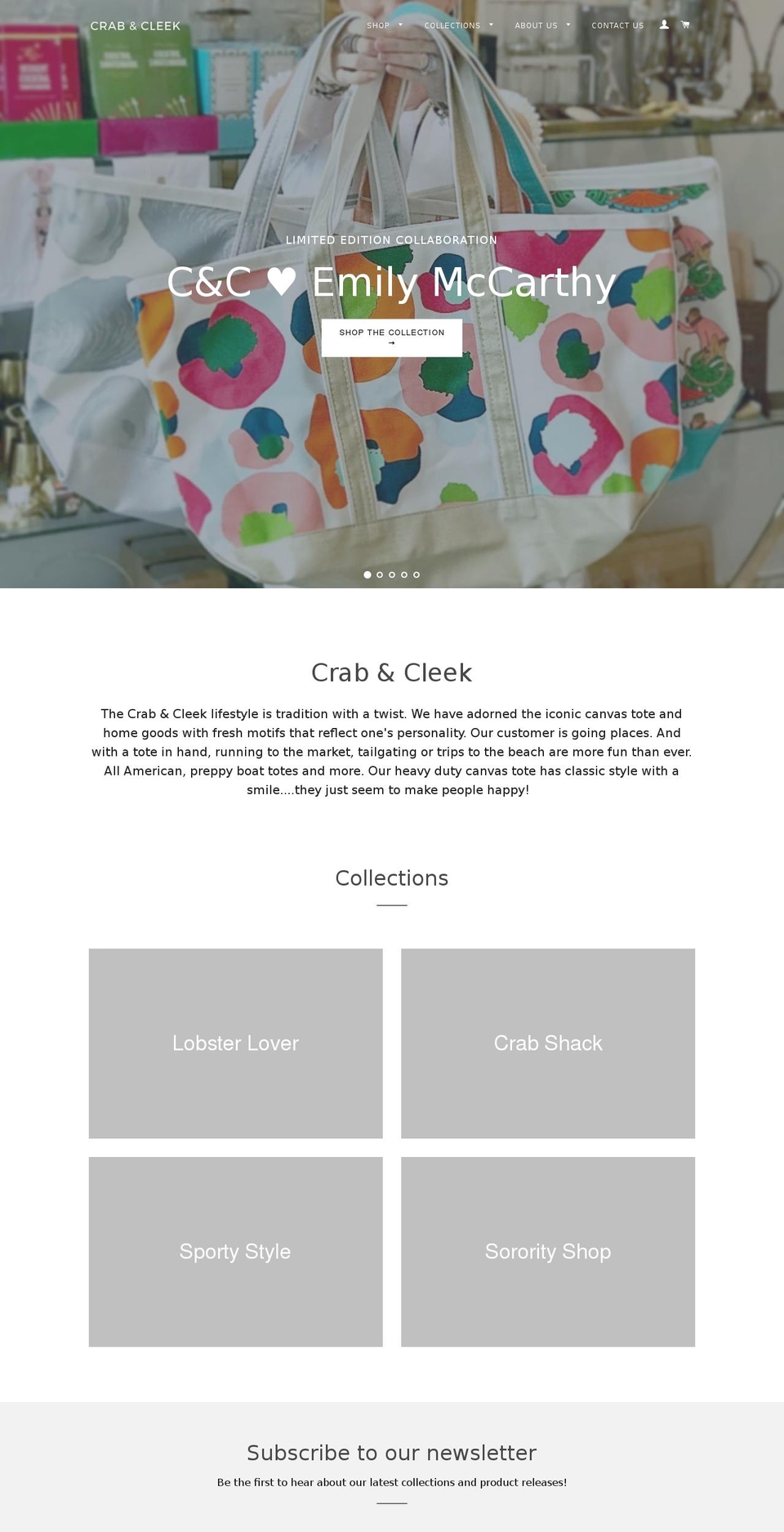 crabandcleek.com — Shopify storefront screenshot