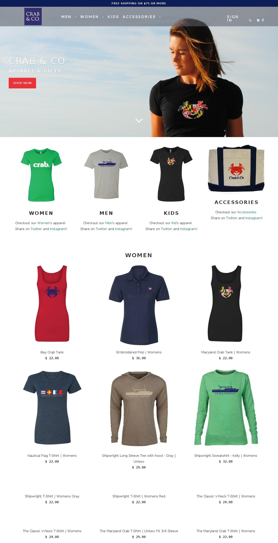 crabandco.com shopify website screenshot