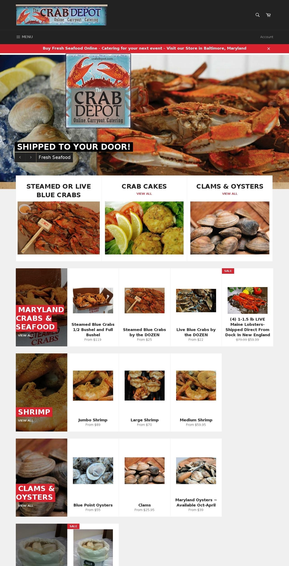 crabdepot.com shopify website screenshot