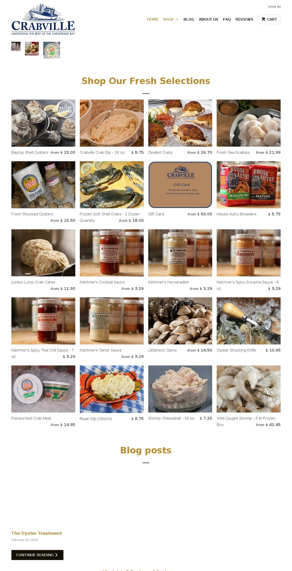 crabsandoysters.com shopify website screenshot