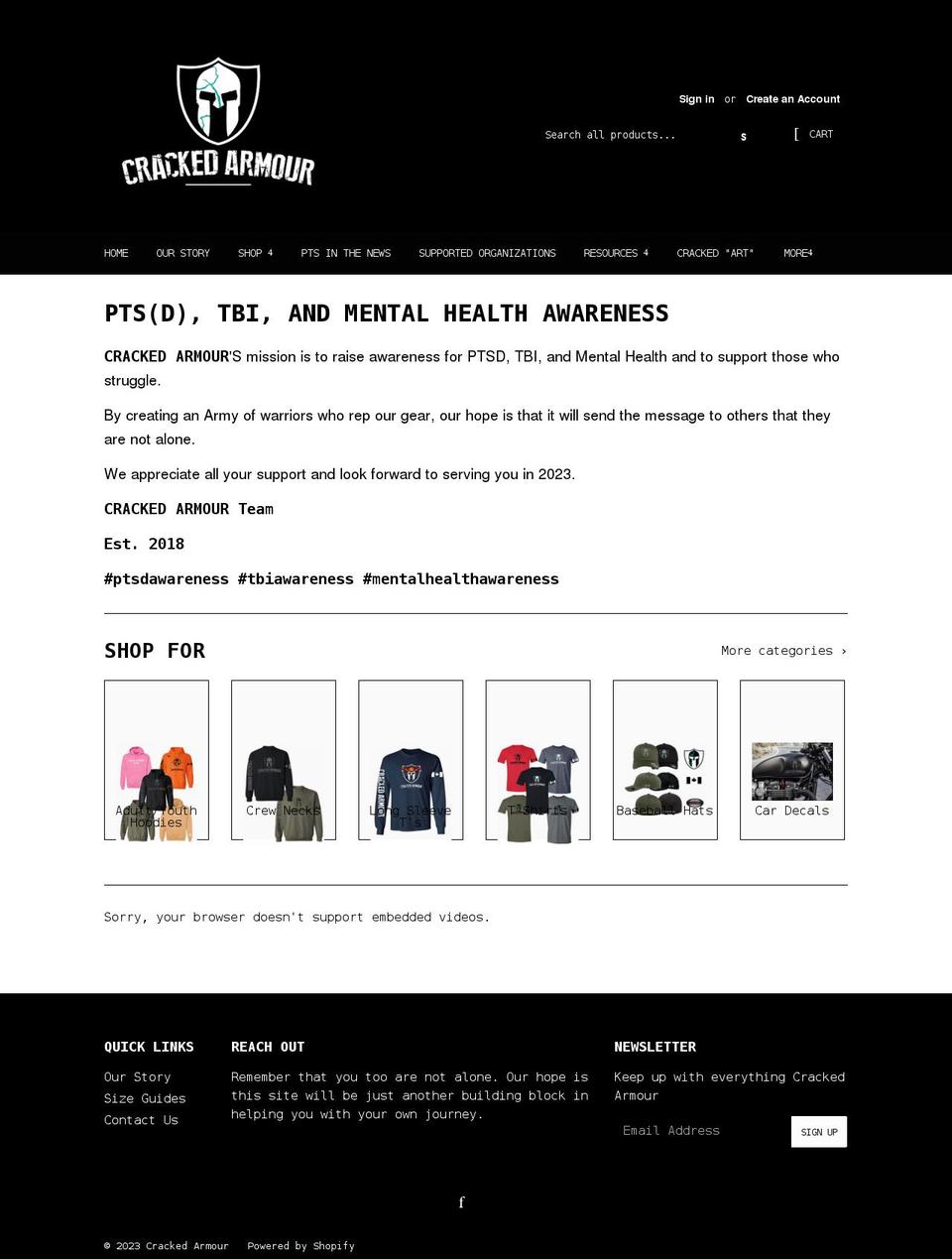 crackedarmour.com shopify website screenshot