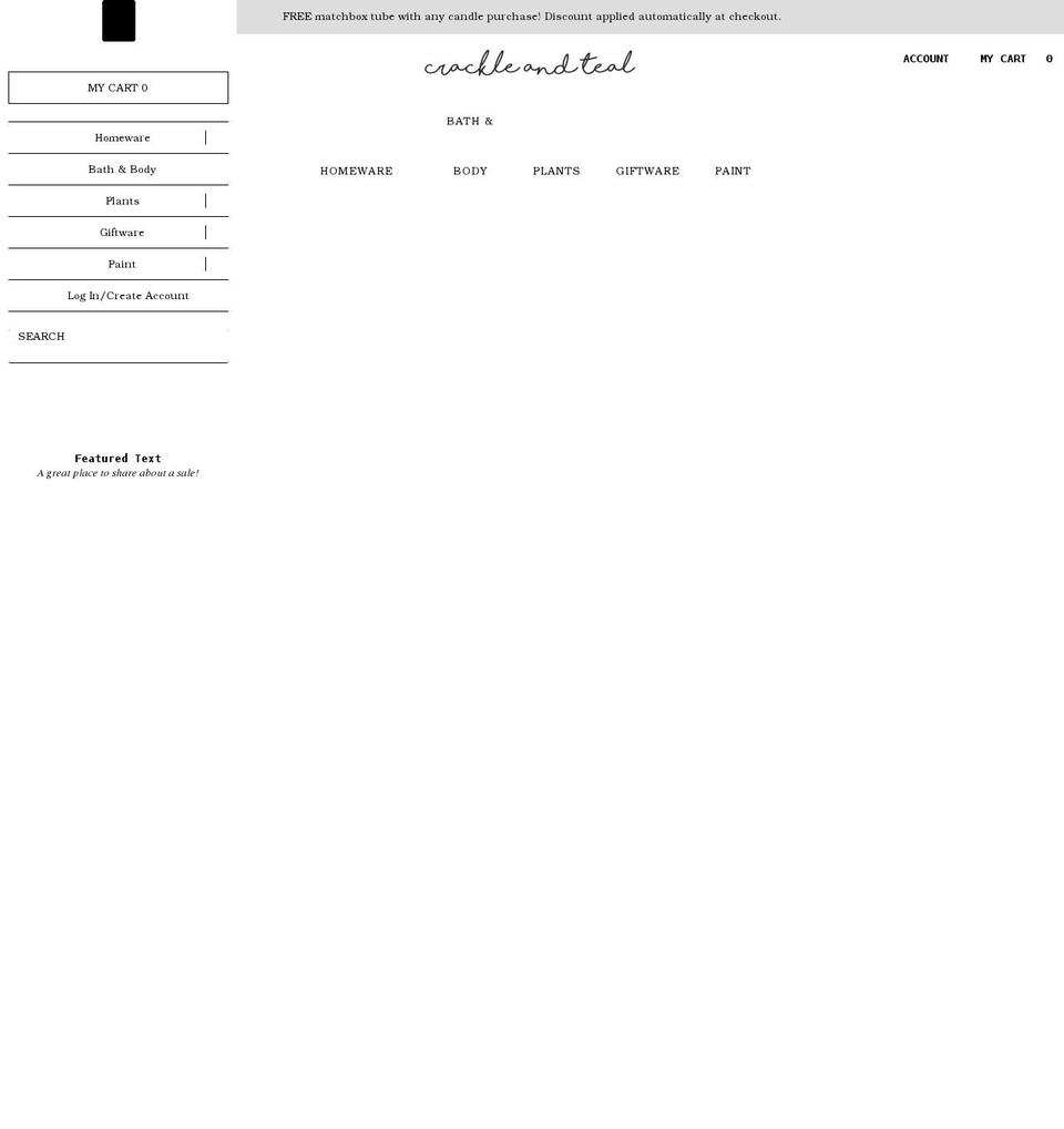 crackleandteal.ca shopify website screenshot