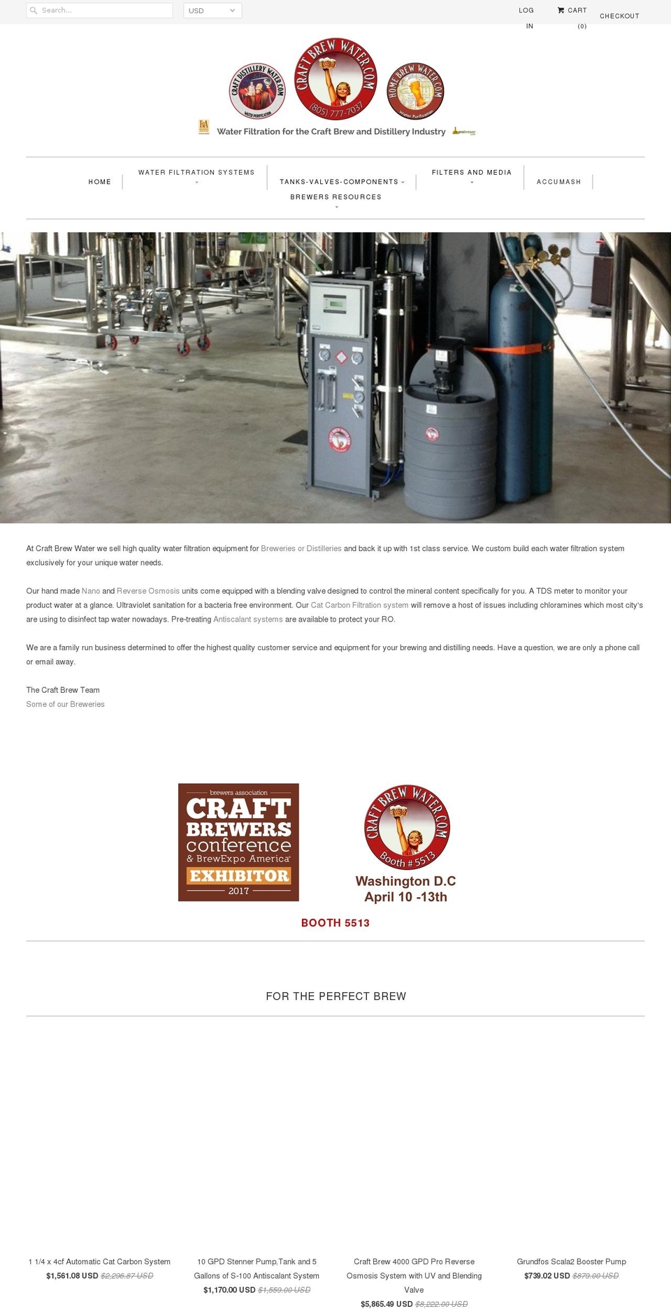 craftbrewwatersystems.com shopify website screenshot