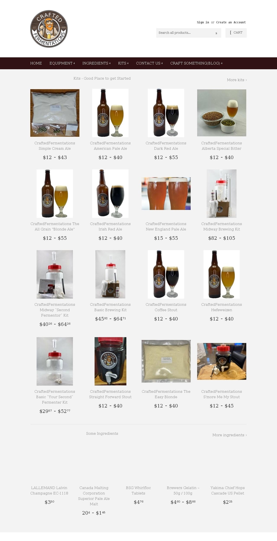 craftedfermentations.com shopify website screenshot