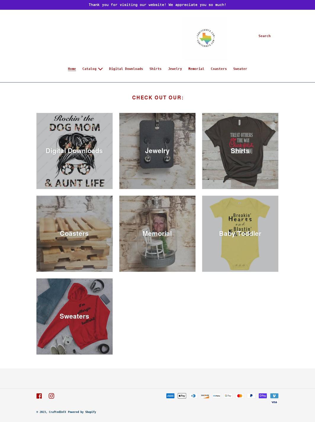 craftedintx.com shopify website screenshot